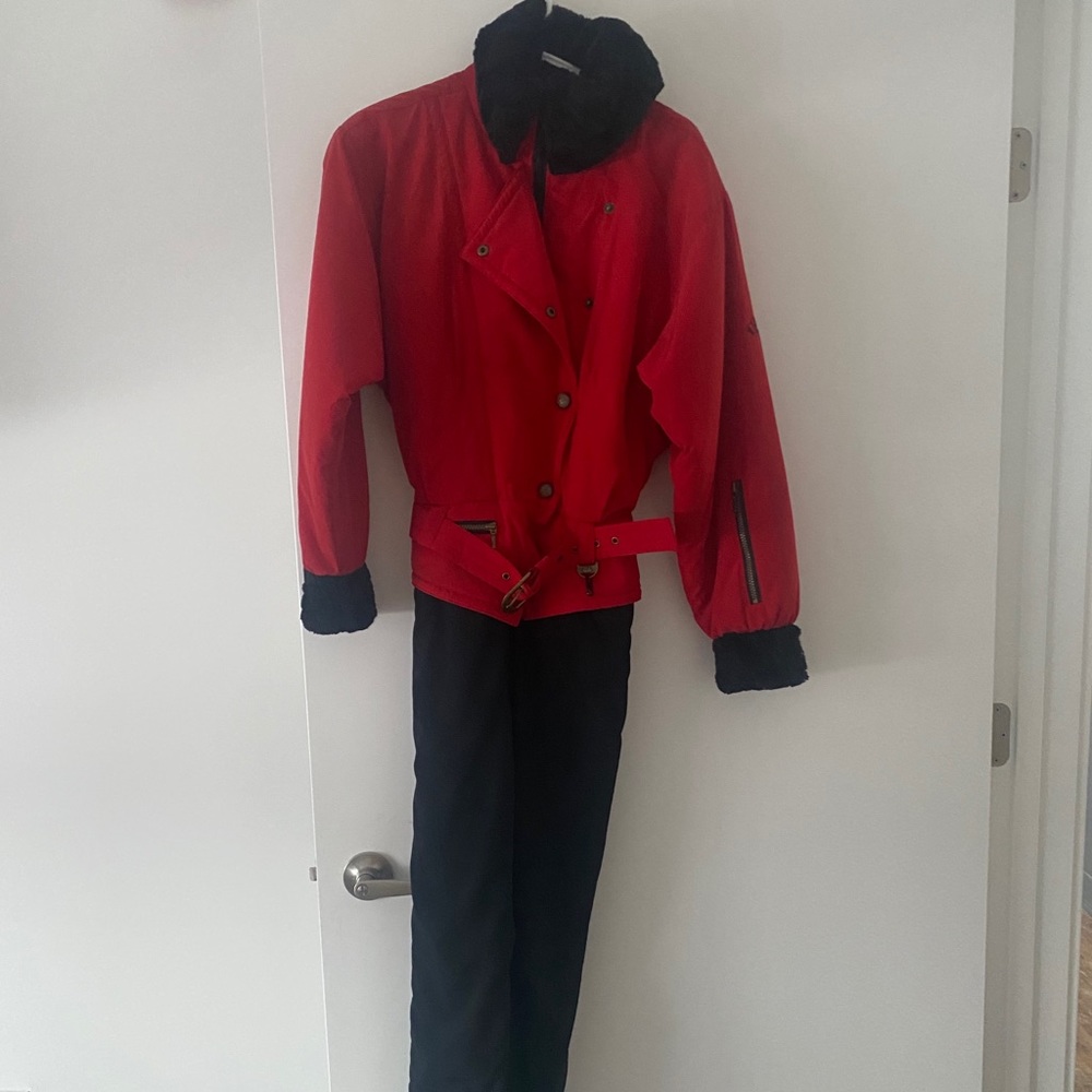 NILS One Piece Ski Suit Red/Black Stretch Pants